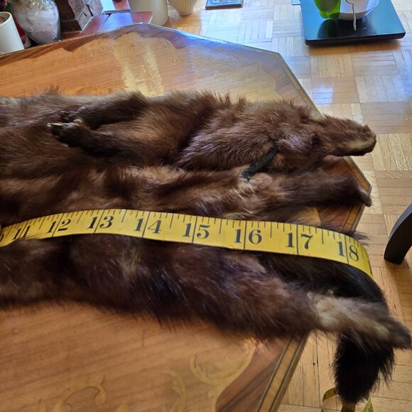 Vintage Two / Dual Mink, Real Fur Medium Brown Collar / Scarf / Wrap / Stole - Picture 8 of 10